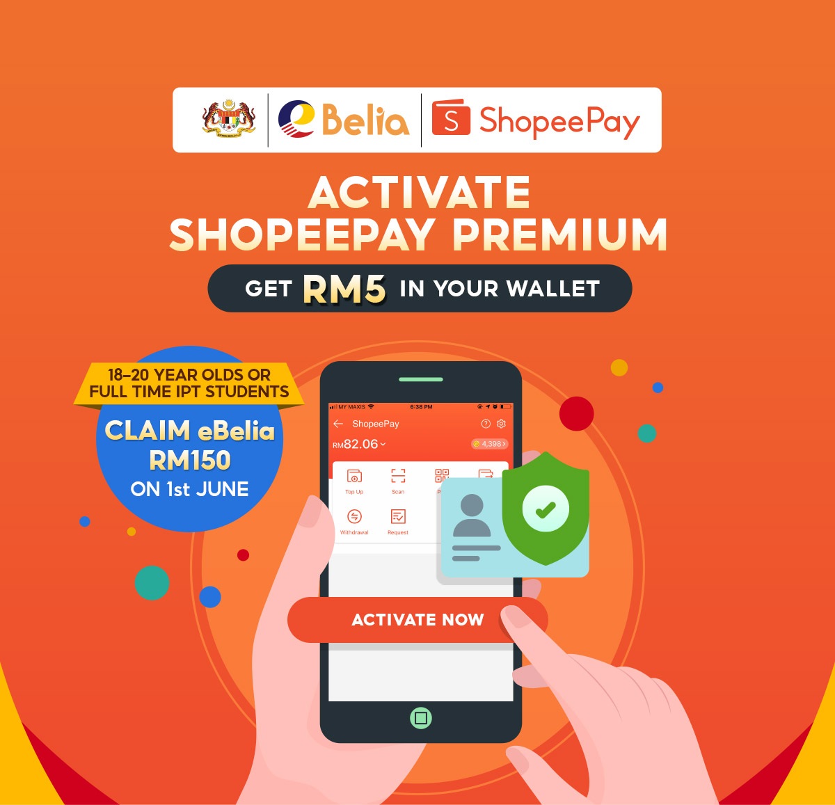 ShopeePay Offering RM5 Free Credit to Youths Between 18 to 20 Years Old