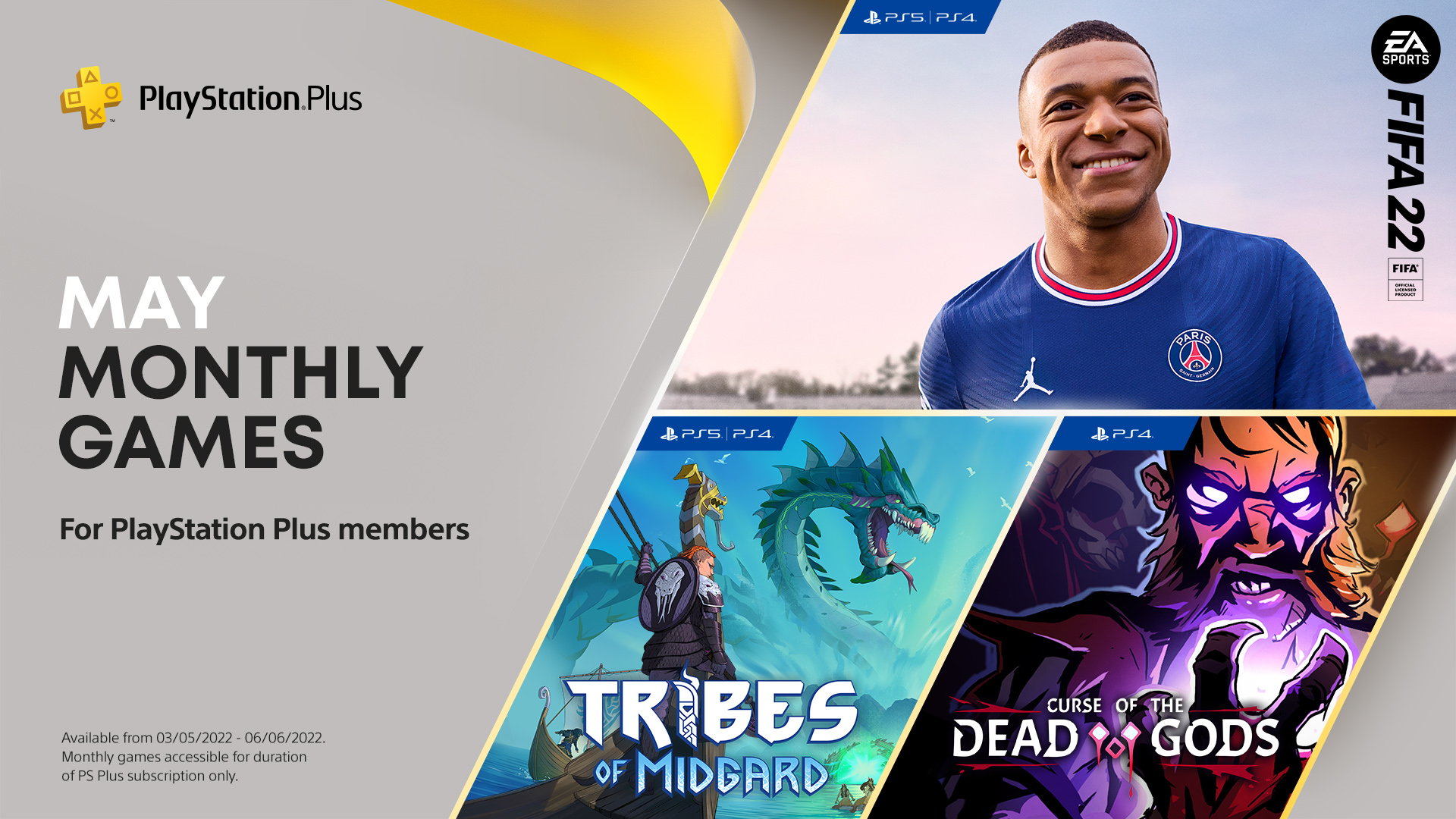 PlayStation Plus May 2022 Free Games: FIFA 22, Tribes of Midgard, Curse of the Dead Gods
